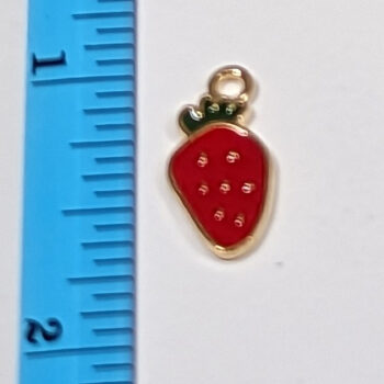 Red Strawberry Enamel Charm Gold - Image 2