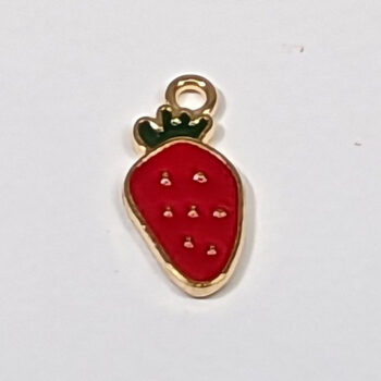 Red Strawberry Enamel Charm Gold