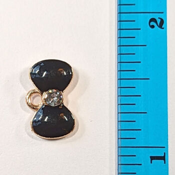 Black Bow With Rhinestone Enamel Charm Gold - Image 2