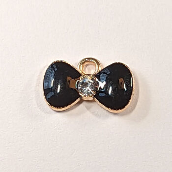 Black Bow With Rhinestone Enamel Charm Gold