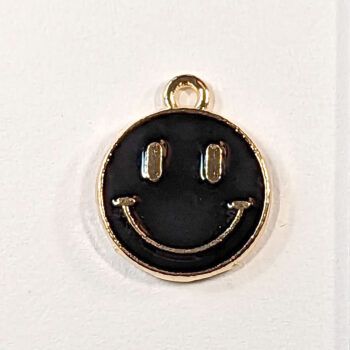 Black Smiley Smile Face Enamel Charm Gold