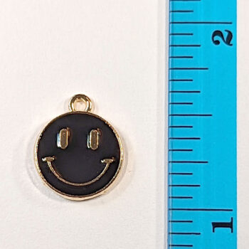 Black Smiley Smile Face Enamel Charm Gold - Image 2