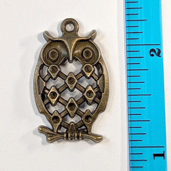 Hollow Owl Charm on Branch Antique Bronze - Image 2