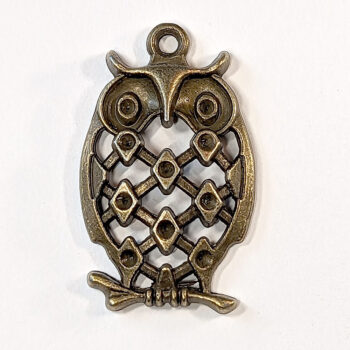 Hollow Owl Charm on Branch Antique Bronze