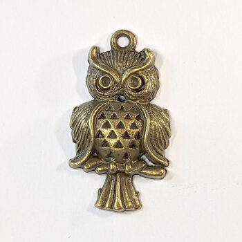 Owl Charm on Branch Antique Bronze