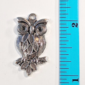 Detailed Owl on Branch Pendant Antique Silver - Image 2