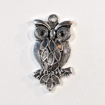 Detailed Owl on Branch Pendant Antique Silver