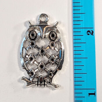 Antique Silver Hollow Owl Charm on Branch - Image 2