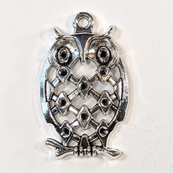 Antique Silver Hollow Owl Charm on Branch