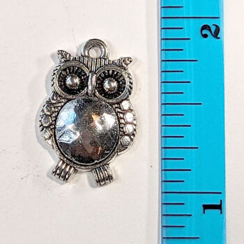 Cute Oval Owl Charm Antique Silver - Image 2