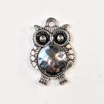 Cute Oval Owl Charm Antique Silver