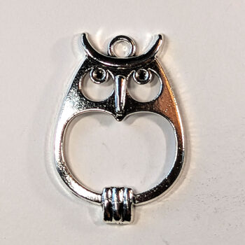 Oval Hollow Owl Charm Antique Silver