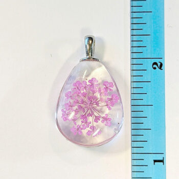 Teardrop Real Dried Hot Pink Flowers Glass Pendant Silver - Image 2