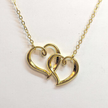 Interlocking Hearts Connector Pendant Gold Necklace