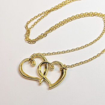 Interlocking Hearts Connector Pendant Gold Necklace - Image 2