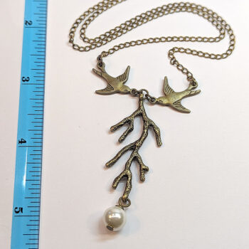 Antique Bronze Swallow Bird Branch Pearl Necklace - Image 3