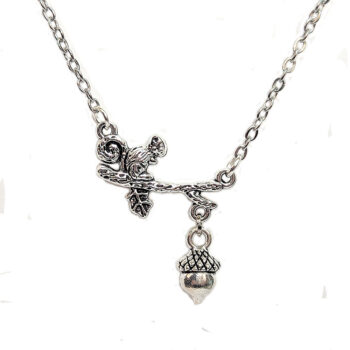 Squirrel on a Branch with an Acorn Antique Silver Necklace