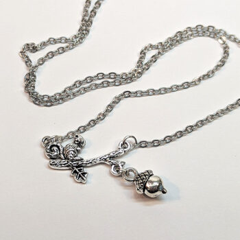 Squirrel on a Branch with an Acorn Antique Silver Necklace - Image 3