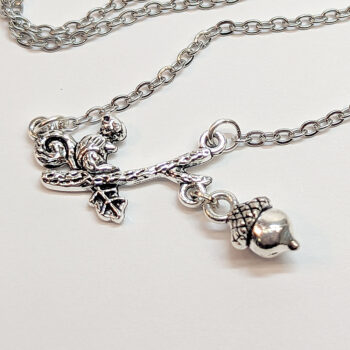 Squirrel on a Branch with an Acorn Antique Silver Necklace - Image 2