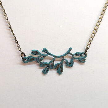 Antique Bronze Patina Curved Branch Leaves Necklace