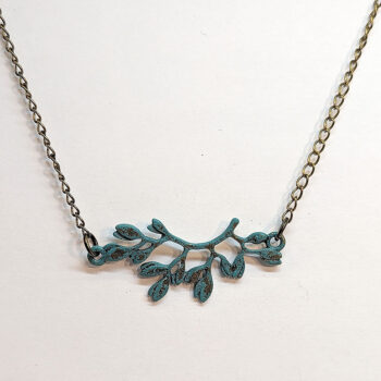 Antique Bronze Patina Curved Branch Leaves Necklace - Image 4