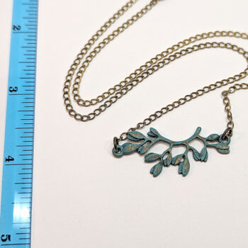 Antique Bronze Patina Curved Branch Leaves Necklace - Image 3