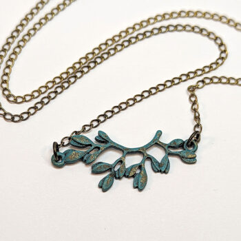 Antique Bronze Patina Curved Branch Leaves Necklace - Image 2