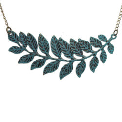 Large Antique Bronze Patina Fern Branch Leaf Leaves Necklace
