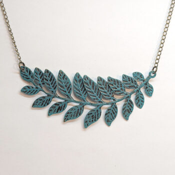 Large Antique Bronze Patina Fern Branch Leaf Leaves Necklace - Image 3