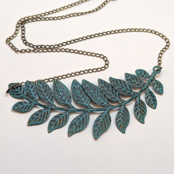 Large Antique Bronze Patina Fern Branch Leaf Leaves Necklace