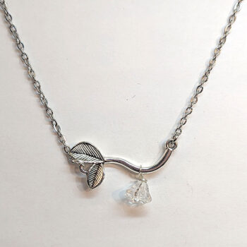 Antique Silver Connector Branch Leaves With Flower Necklace - Image 4