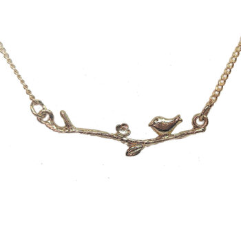 Bird on a Branch Leaf KC Gold Necklace