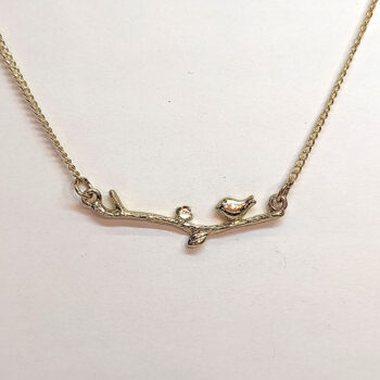 Bird on a Branch Leaf KC Gold Necklace - Image 3