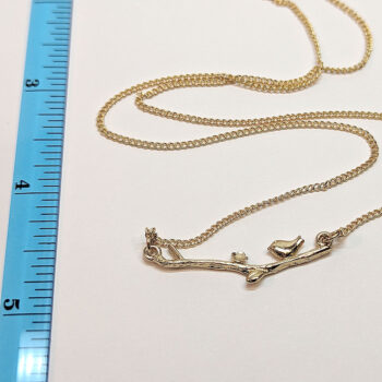 Bird on a Branch Leaf KC Gold Necklace - Image 2