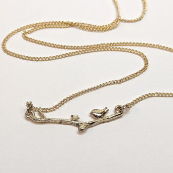 Bird on a Branch Leaf KC Gold Necklace - Image 5