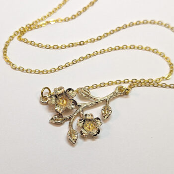 Gold Flowers Branch Leaves Connector Pendant - Image 2