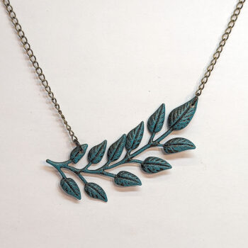 Antique Bronze Patina Fern Branch Lightweight Filigree Necklace - Image 4