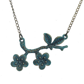 Antique Bronze Patina Branch Flowers Leaves Necklace