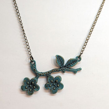 Antique Bronze Patina Branch Flowers Leaves Necklace - Image 4