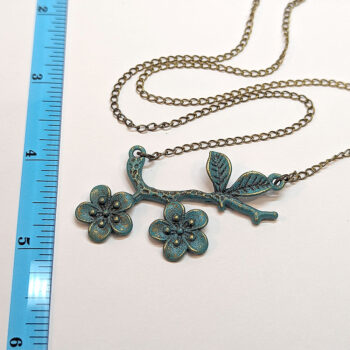 Antique Bronze Patina Branch Flowers Leaves Necklace - Image 3