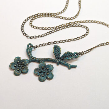 Antique Bronze Patina Branch Flowers Leaves Necklace - Image 2