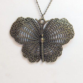 Large Hollow Butterfly Vintage Style Antique Bronze Necklace