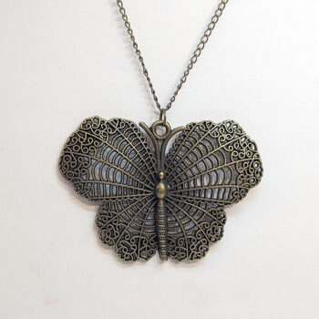 Large Hollow Butterfly Vintage Style Antique Bronze Necklace - Image 4