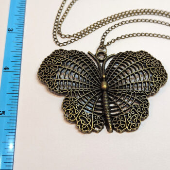 Large Hollow Butterfly Vintage Style Antique Bronze Necklace - Image 3