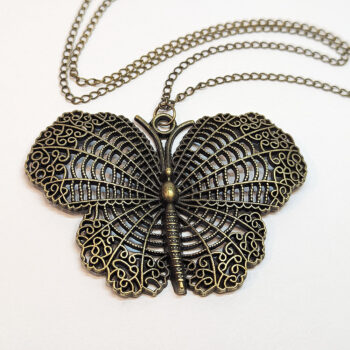 Large Hollow Butterfly Vintage Style Antique Bronze Necklace - Image 2