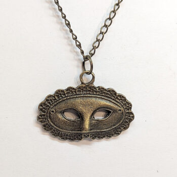 Antique Bronze Opera Mask Pendant Necklace - Image 4