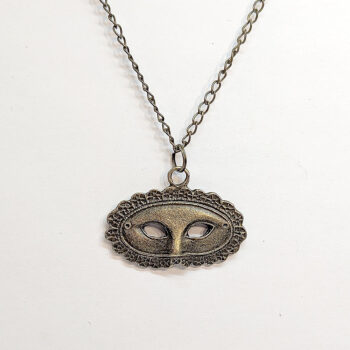 Antique Bronze Opera Mask Pendant Necklace - Image 3