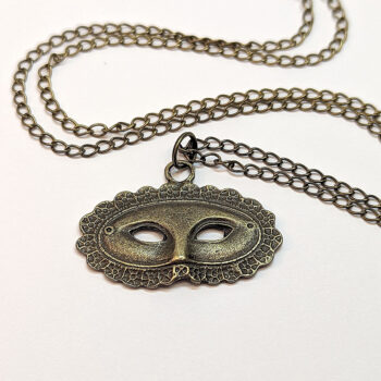 Antique Bronze Opera Mask Pendant Necklace