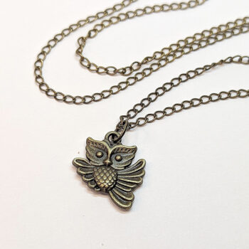 Antique Bronze Cute Owl Charm Necklace - Image 2