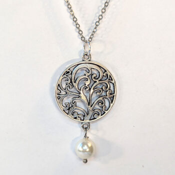 Antique Silver Vine Branch Round Pearl Necklace - Image 4